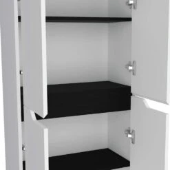 11.80 In. W X 23.60 In. D X 66.90 In. H Particle Board Freestanding Linen Cabinet W/5-Shelves In White/Black -Tahanbath white black tahanbath linen cabinets ct xl p167411 1f 1000