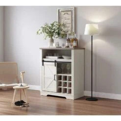 Small Storage Cabinet With Sliding Barn Door And Wine Shelf -Tahanbath white oak tahanbath pantry organizers z w3151p264504 44 1000