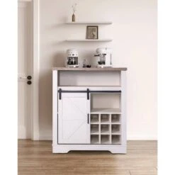 Small Storage Cabinet With Sliding Barn Door And Wine Shelf -Tahanbath white oak tahanbath pantry organizers z w3151p264504 76 1000