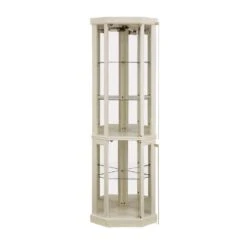 16.50 In. W X 16.50 In. H White Lighted Corner Curio Cabinet-Glass Display Case W/Built-in Lighting For Antiques & Wine