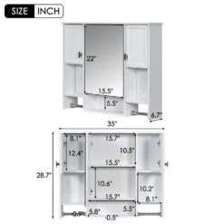 6.70 In. W X 35.00 In. D X 28.70 In. H Bathroom Storage Wall Cabinet With Mirror Towels Bar In White -Tahanbath white tahanbath bathroom wall cabinets z b200120600 1f 1000