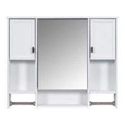 6.70 In. W X 35.00 In. D X 28.70 In. H Bathroom Storage Wall Cabinet With Mirror Towels Bar In White