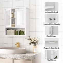 5.10in. W X 22.00 In. D X 22.80 In. H Bathroom Storage Wall Cabinet With Magnetic Lock In White -Tahanbath white tahanbath bathroom wall cabinets z b200133246 1f 1000