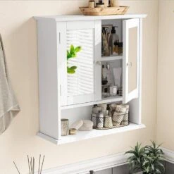 5.10in. W X 22.00 In. D X 22.80 In. H Bathroom Storage Wall Cabinet With Magnetic Lock In White -Tahanbath white tahanbath bathroom wall cabinets z b200133246 31 1000