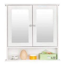 5.10in. W X 22.00 In. D X 22.80 In. H Bathroom Storage Wall Cabinet With Magnetic Lock In White