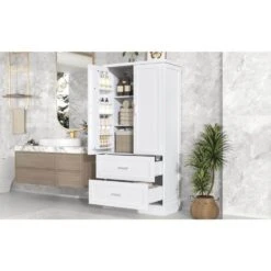 16.00 In. W X 31.30 In. D X 64.00 In. H Bathroom Storage Wall Cabinet In White -Tahanbath white tahanbath bathroom wall cabinets z n725p178675k 31 1000