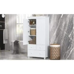 15.80 In. Wx 30.60 In. D X 62.70 In. H Bathroom Storage Wall Cabinet In White -Tahanbath white tahanbath bathroom wall cabinets z n725p183256k 31 1000