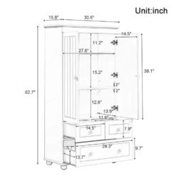 15.80 In. Wx 30.60 In. D X 62.70 In. H Bathroom Storage Wall Cabinet In White -Tahanbath white tahanbath bathroom wall cabinets z n725p183256k 44 1000
