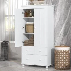 15.80 In. Wx 30.60 In. D X 62.70 In. H Bathroom Storage Wall Cabinet In White -Tahanbath white tahanbath bathroom wall cabinets z n725p183256k 76 1000