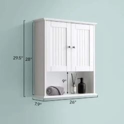 29.50 In. W X 26.20 In. D X 7.90 In. H Bathroom Storage Wall Cabinet In White -Tahanbath white tahanbath bathroom wall cabinets z n725p186647w 4f 1000