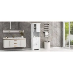 13.80 In. W X 23.60 In. D X 67.70 In. H Bathroom Storage Wall Cabinet In White -Tahanbath white tahanbath bathroom wall cabinets z n725p188459k 44 1000