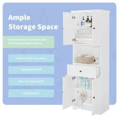 13.80 In. W X 23.60 In. D X 67.70 In. H Bathroom Storage Wall Cabinet In White -Tahanbath white tahanbath bathroom wall cabinets z n725p188459k 4f 1000