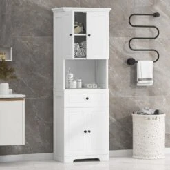 13.80 In. W X 23.60 In. D X 67.70 In. H Bathroom Storage Wall Cabinet In White -Tahanbath white tahanbath bathroom wall cabinets z n725p188459k fa 1000