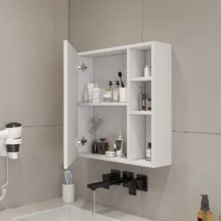 5.00 In. W X 21.70 In. D X 22.00 In. H Bathroom Storage Wall Cabinet A Separate Wall Mounted Bathroom Mirror In White -Tahanbath white tahanbath bathroom wall cabinets z w1347p183703 4f 1000