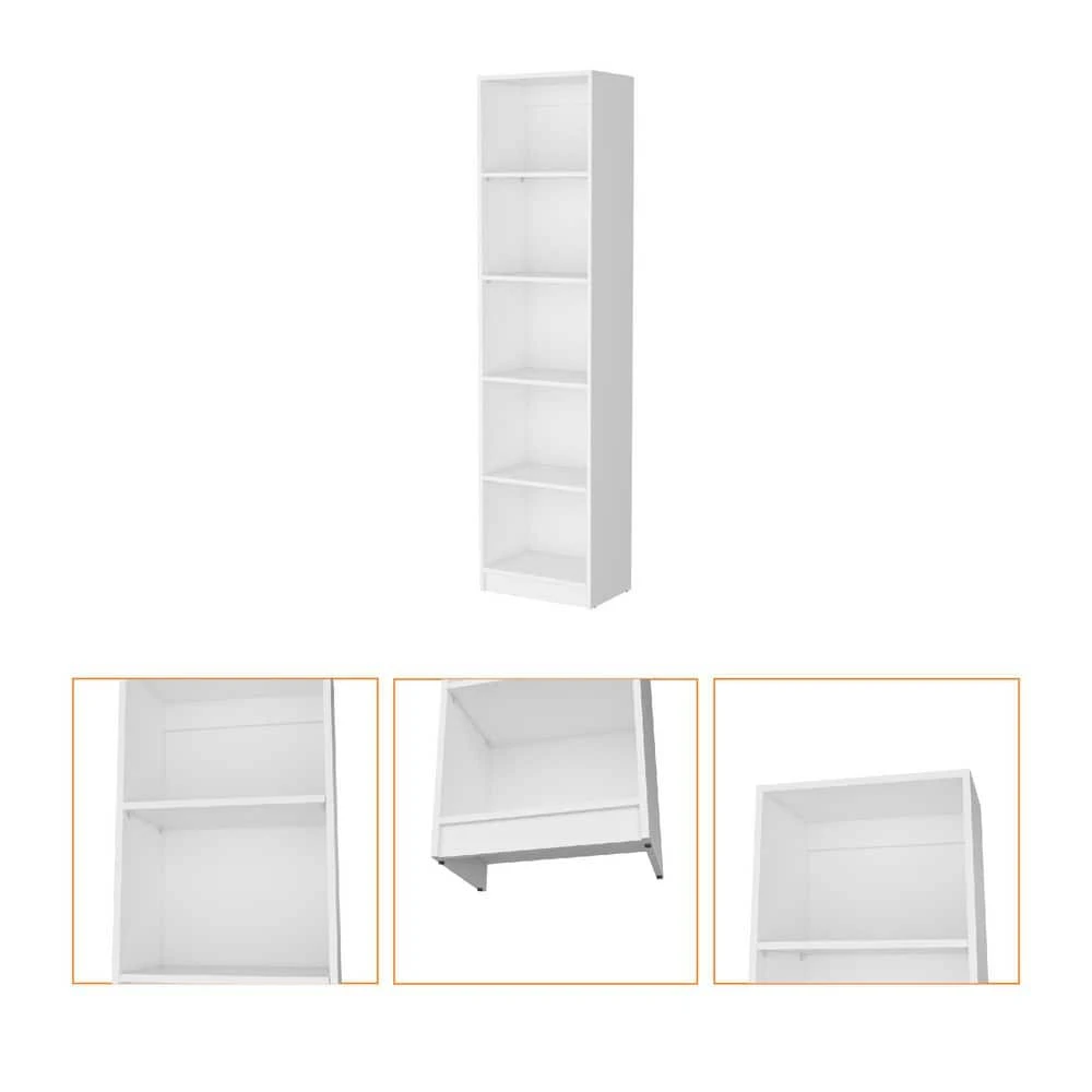 71.10 In. Tall Particle Board Sutton Slim Bookcase With Modern 5-Shelf Design In White 5 71.10 In. Tall Particle Board Sutton Slim Bookcase With Modern 5-Shelf Design In White - Image 5