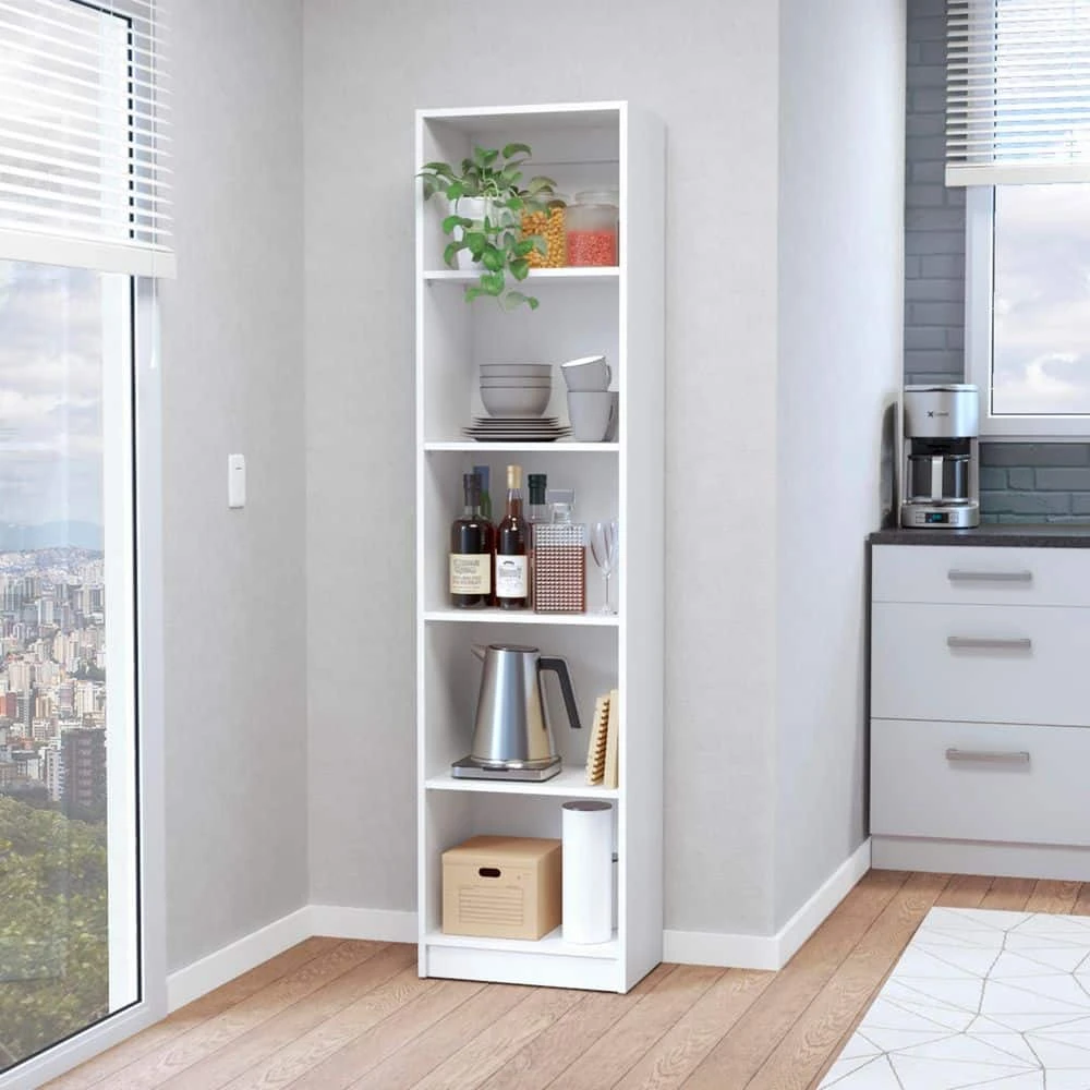 71.10 In. Tall Particle Board Sutton Slim Bookcase With Modern 5-Shelf Design In White 7 71.10 In. Tall Particle Board Sutton Slim Bookcase With Modern 5-Shelf Design In White - Image 7