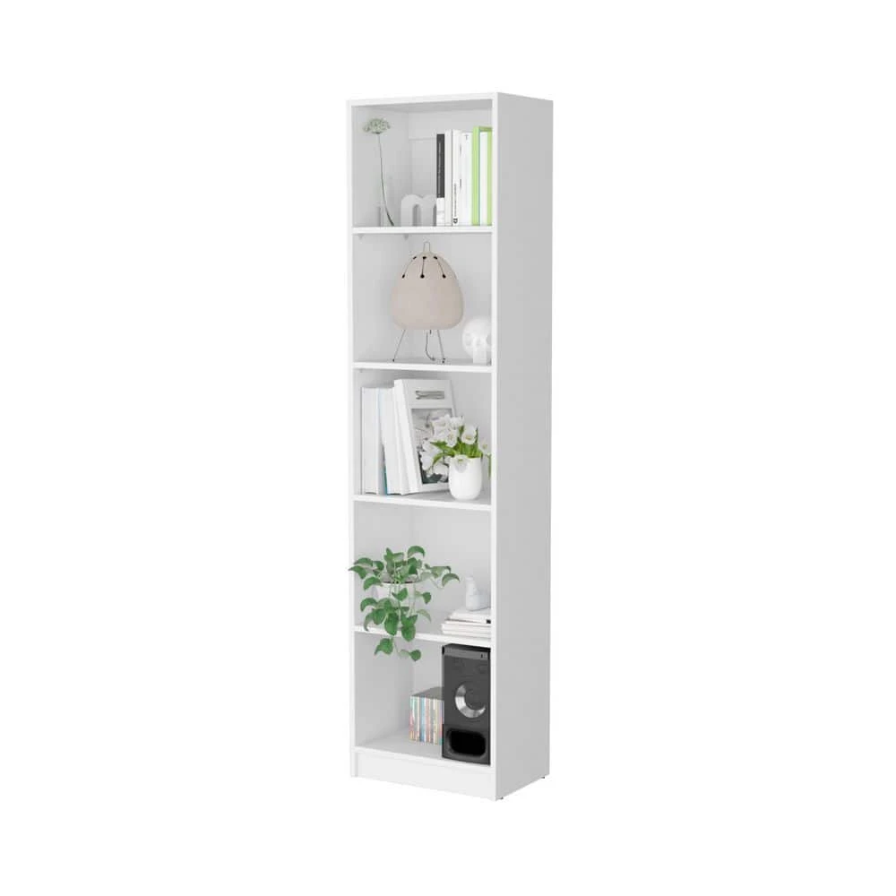 71.10 In. Tall Particle Board Sutton Slim Bookcase With Modern 5-Shelf Design In White 6 71.10 In. Tall Particle Board Sutton Slim Bookcase With Modern 5-Shelf Design In White - Image 6