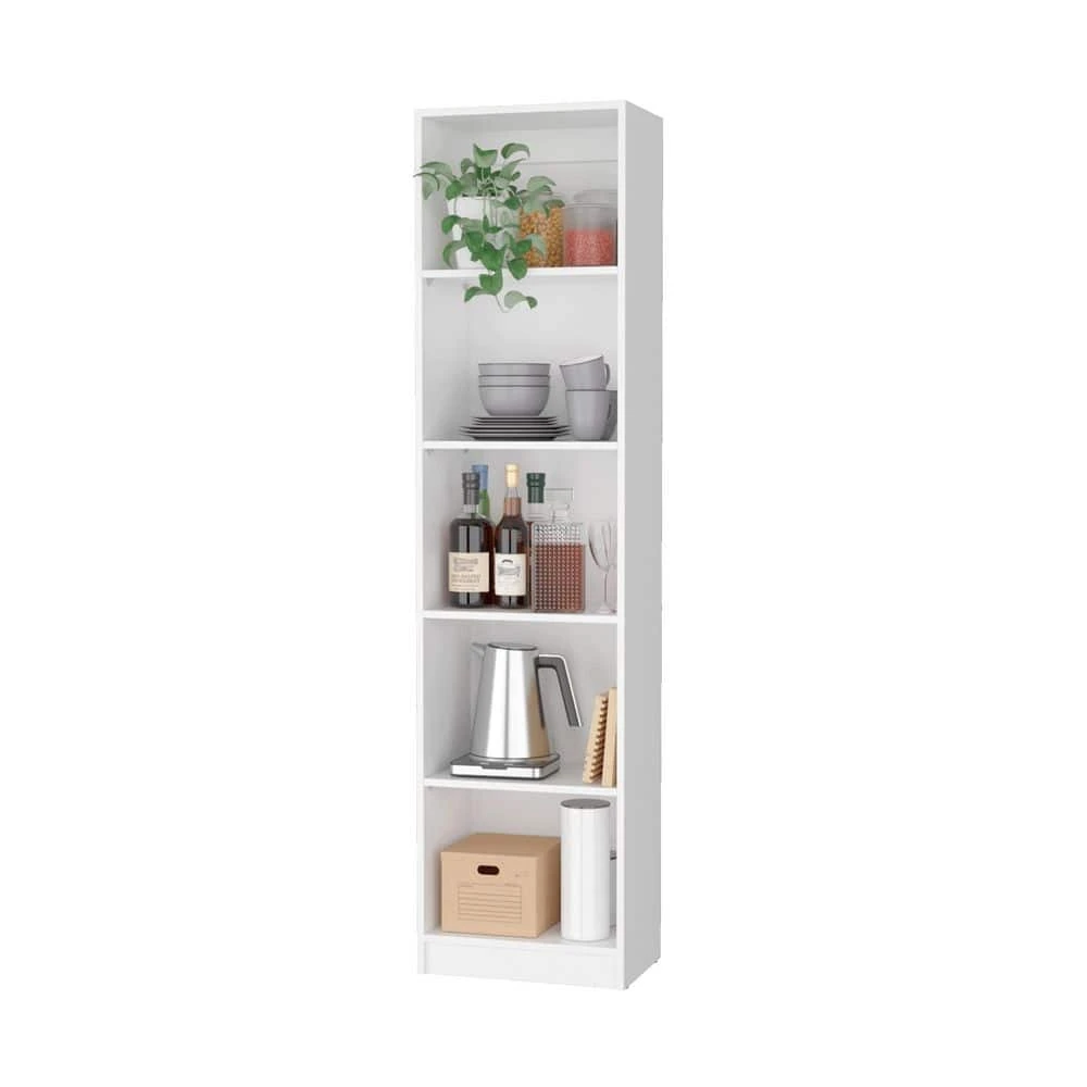 71.10 In. Tall Particle Board Sutton Slim Bookcase With Modern 5-Shelf Design In White 4 71.10 In. Tall Particle Board Sutton Slim Bookcase With Modern 5-Shelf Design In White - Image 4