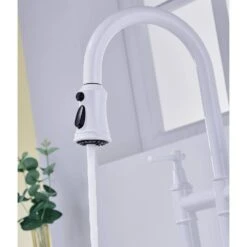 Single Handle Bridge Kitchen Faucet With Pull-Down Sprayhead In Spot In White 8 Single Handle Bridge Kitchen Faucet With Pull-Down Sprayhead In Spot In White -Tahanbath white tahanbath bridge kitchen faucets y w92852207 1f 1000