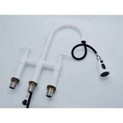 Single Handle Bridge Kitchen Faucet With Pull-Down Sprayhead In Spot In White 7 Single Handle Bridge Kitchen Faucet With Pull-Down Sprayhead In Spot In White -Tahanbath white tahanbath bridge kitchen faucets y w92852207 4f 1000