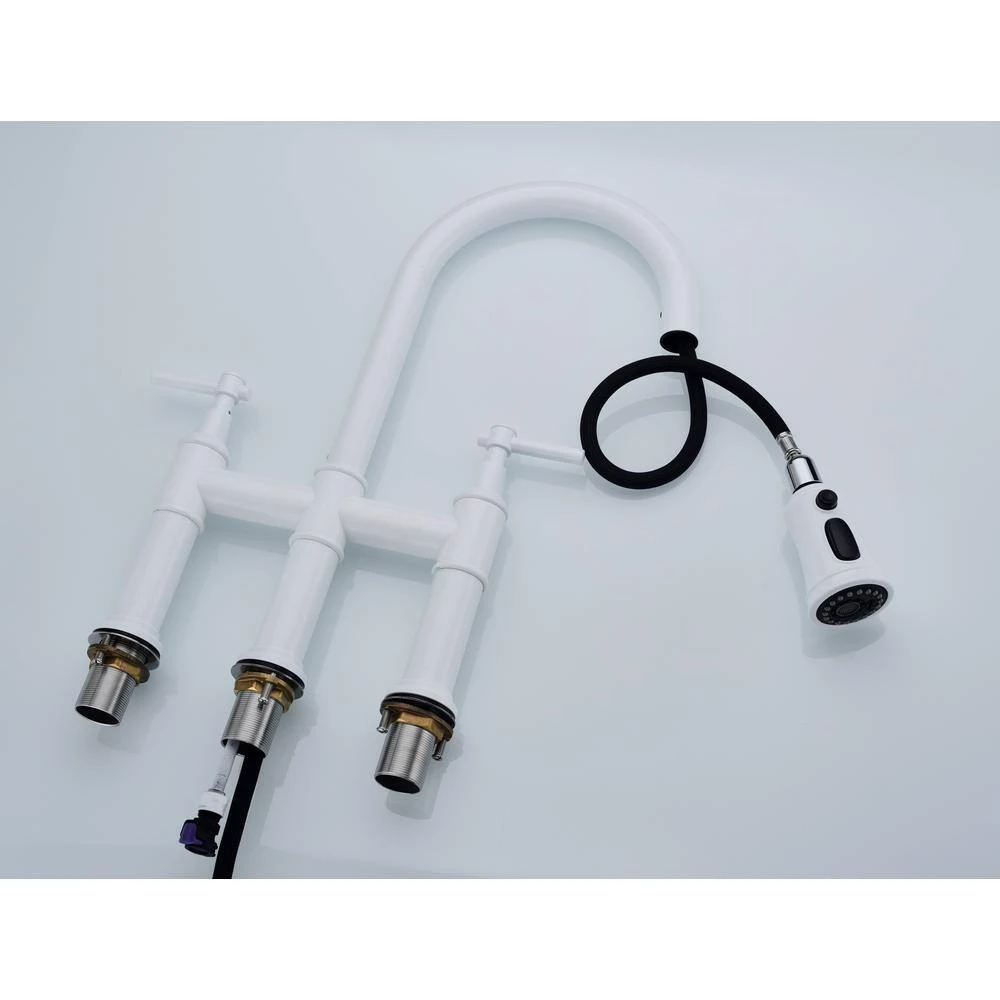 Single Handle Bridge Kitchen Faucet With Pull-Down Sprayhead In Spot In White 3 Single Handle Bridge Kitchen Faucet With Pull-Down Sprayhead In Spot In White - Image 3