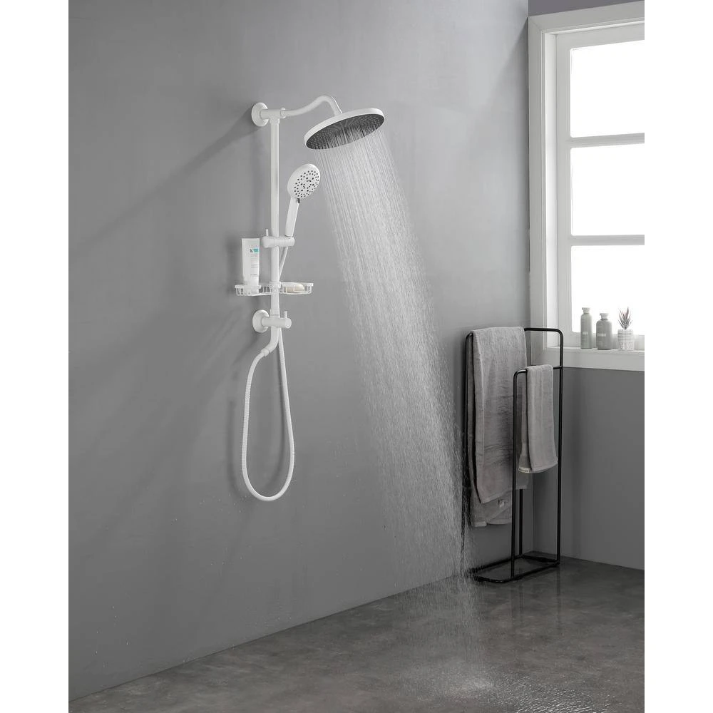 4-Spray Round High Preasure Adjustable Slide Bar Shower And Soap Dish With Hand Shower In White 8 4-Spray Round High Preasure Adjustable Slide Bar Shower And Soap Dish With Hand Shower In White - Image 8