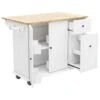 53.9 In. Rolling Kitchen Cart Island With Drop Leaf: 3-Tier Pull-Out Storage, Spice/Towel Racks And Internal In White