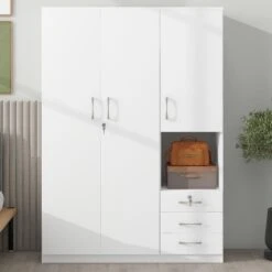 20 In. W X 47.20 In. D X 68.90 In. H White Particle Board Freestanding Linen Cabinet W/Shelves And 3-Drawers In White -Tahanbath white tahanbath linen cabinets ct xl 000011k 31 1000