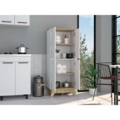 23.60 In. W X 15.70 In. D X 59.20 In. H White Particle Board Freestanding Linen Cabinet With Door And Shelves In White -Tahanbath white tahanbath linen cabinets ct xl 123099 31 1000