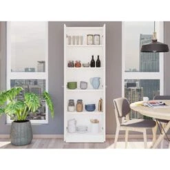 23.60 In. W X 11.80 In. D X 71.10 In. H Particle Board Freestanding Linen Cabinet With 5-Shelves In Oak -Tahanbath white tahanbath linen cabinets ct xl 132952 31 1000