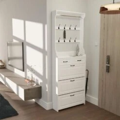 9.25 In. W X 31.50 In. D X 86.62 In. H White Particle Board Freestanding Linen Cabinet With Doors And 2 Drawers In White -Tahanbath white tahanbath linen cabinets ct xl 137989 1f 1000