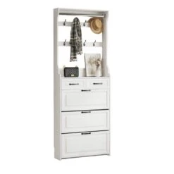 9.25 In. W X 31.50 In. D X 86.62 In. H White Particle Board Freestanding Linen Cabinet With Doors And 2 Drawers In White -Tahanbath white tahanbath linen cabinets ct xl 137989 44 1000
