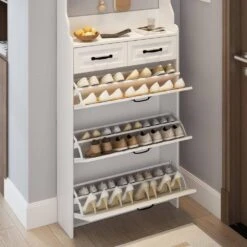 9.25 In. W X 31.50 In. D X 86.62 In. H White Particle Board Freestanding Linen Cabinet With Doors And 2 Drawers In White -Tahanbath white tahanbath linen cabinets ct xl 137989 4f 1000