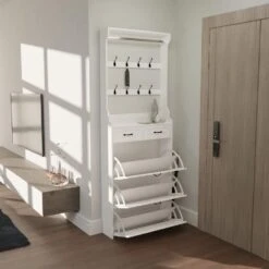 9.25 In. W X 31.50 In. D X 86.62 In. H White Particle Board Freestanding Linen Cabinet With Doors And 2 Drawers In White -Tahanbath white tahanbath linen cabinets ct xl 137989 c3 1000