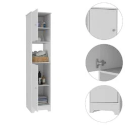 16 In. W X 14.30 In. D X 67.80 In. H White Particle Board Freestanding Linen Cabinet With Double Doors In White -Tahanbath white tahanbath linen cabinets ct xl 91912 4f 1000