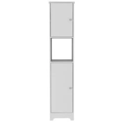 16 In. W X 14.30 In. D X 67.80 In. H White Particle Board Freestanding Linen Cabinet With Double Doors In White