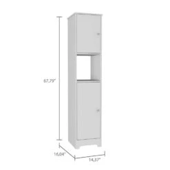 16 In. W X 14.30 In. D X 67.80 In. H White Particle Board Freestanding Linen Cabinet With Double Doors In White -Tahanbath white tahanbath linen cabinets ct xl 91912 c3 1000