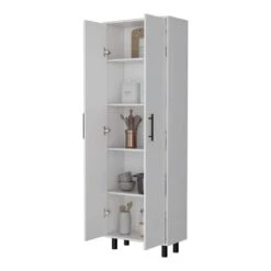 23.62 In. W X 11.81 In. D X 71.10 In. H White Wood Freestanding Linen Cabinet With 5-Shelves And 2-Door In White -Tahanbath white tahanbath linen cabinets ct xl p148774 1f 1000