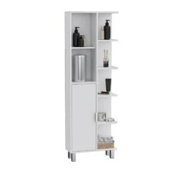 20.94 In. W X 8.27 In. D X 62.99 In. H White Pine Freestanding Linen Cabinet With 7-Shelves And Drawer In White -Tahanbath white tahanbath linen cabinets ct xl p167431 4f 1000