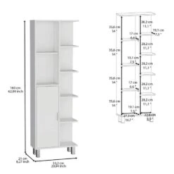 20.94 In. W X 8.27 In. D X 62.99 In. H White Pine Freestanding Linen Cabinet With 7-Shelves And Drawer In White -Tahanbath white tahanbath linen cabinets ct xl p167431 c3 1000