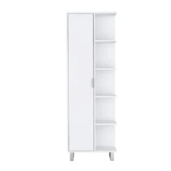 20.90 In. W X 21 In. D X 62.90 In. H White Wood Freestanding Linen Cabinet With 4 Open Shelves In White -Tahanbath white tahanbath linen cabinets ct xl p173170 4f 1000