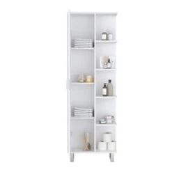 20.90 In. W X 21 In. D X 62.90 In. H White Wood Freestanding Linen Cabinet With 4 Open Shelves In White