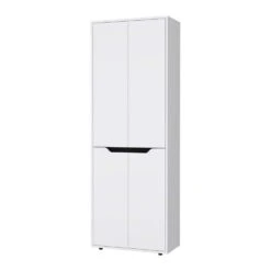 11.80 In. W X 23.60 In. D X 66.90 In. H White Wood Freestanding Linen Cabinet With 5-Shelves In White