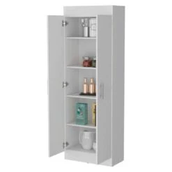 11.90 In. W X 23.60 In. D X 66.80 In. H White Wood Freestanding Linen Cabinet With 5-Shelf For Room In White -Tahanbath white tahanbath linen cabinets ct xl p175200 4f 1000