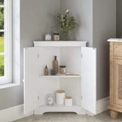 12.40 In. W X 23.62 In. D X 31.89 In. H MDF Freestanding Linen Cabinet With 2-Doors And Adjustable Shelve In White -Tahanbath white tahanbath linen cabinets ct xl p175911 31 1000