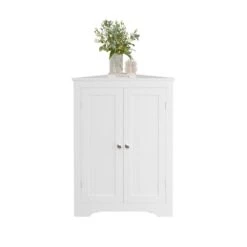 12.40 In. W X 23.62 In. D X 31.89 In. H MDF Freestanding Linen Cabinet With 2-Doors And Adjustable Shelve In White -Tahanbath white tahanbath linen cabinets ct xl p175911 4f 1000