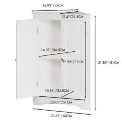 12.40 In. W X 23.62 In. D X 31.89 In. H MDF Freestanding Linen Cabinet With 2-Doors And Adjustable Shelve In White -Tahanbath white tahanbath linen cabinets ct xl p175911 c3 1000