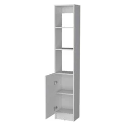 13.03 In. W X 10.43 In. D X 70.87 In. H White Wood Freestanding Linen Cabinet W/3-Open Shelves And Door In White