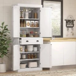 16 In. W X 30 In. D X 72.50 In. H White Particle Board Freestanding Linen Cabinet With 3 Shelves And Drawer In White -Tahanbath white tahanbath linen cabinets ct xl p200697 31 1000