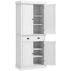 16 In. W X 30 In. D X 72.50 In. H White Particle Board Freestanding Linen Cabinet With 3 Shelves And Drawer In White